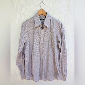 BOSS Hugo Boss Long Sleeve Button Up Shirt Brown Stripe Men's 16 34/35